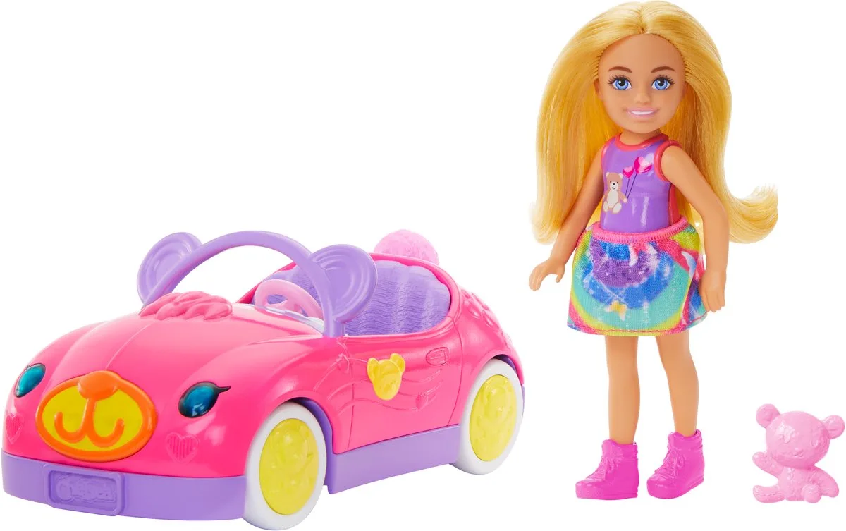 Mattel Barbie Chelsea speelgoedauto met teddybeer en pop - roze. de Barbie en Multicolore – photo du produit