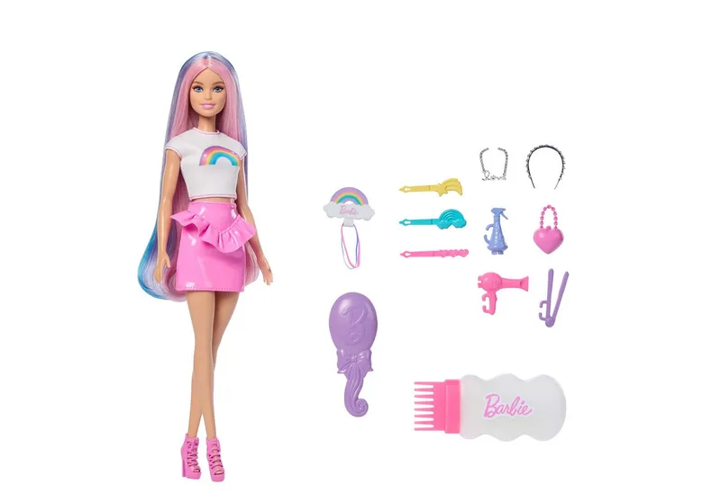 Modepop met extra lang schitterend regenbooghaar en 12 stylingaccessoires by Barbie in Multicolour – product photo 2 of 5