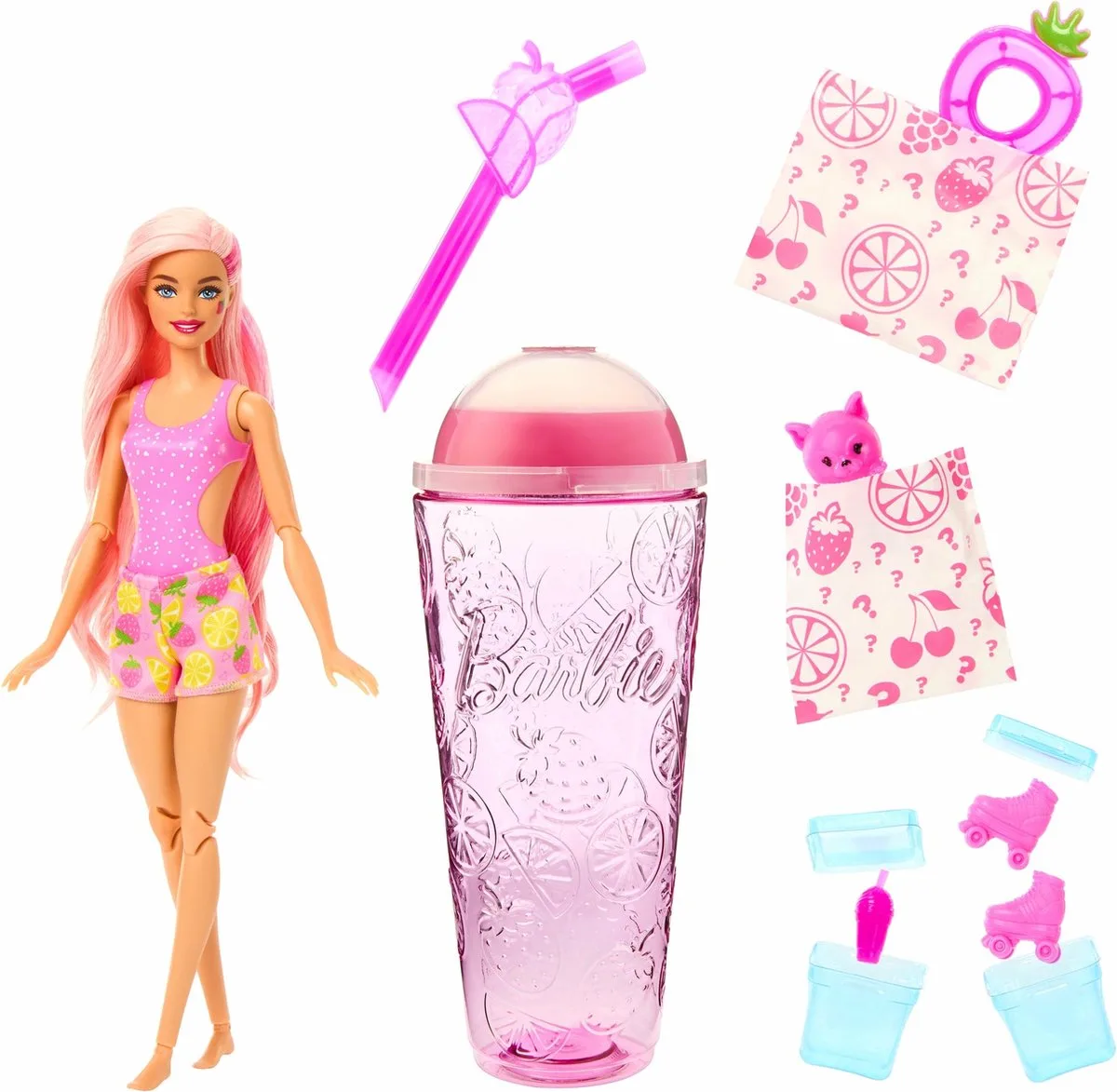 Pop! Reveal Früchte Erdbeere Puppe von Barbie in Aardbeienlimonade – Produktfoto
