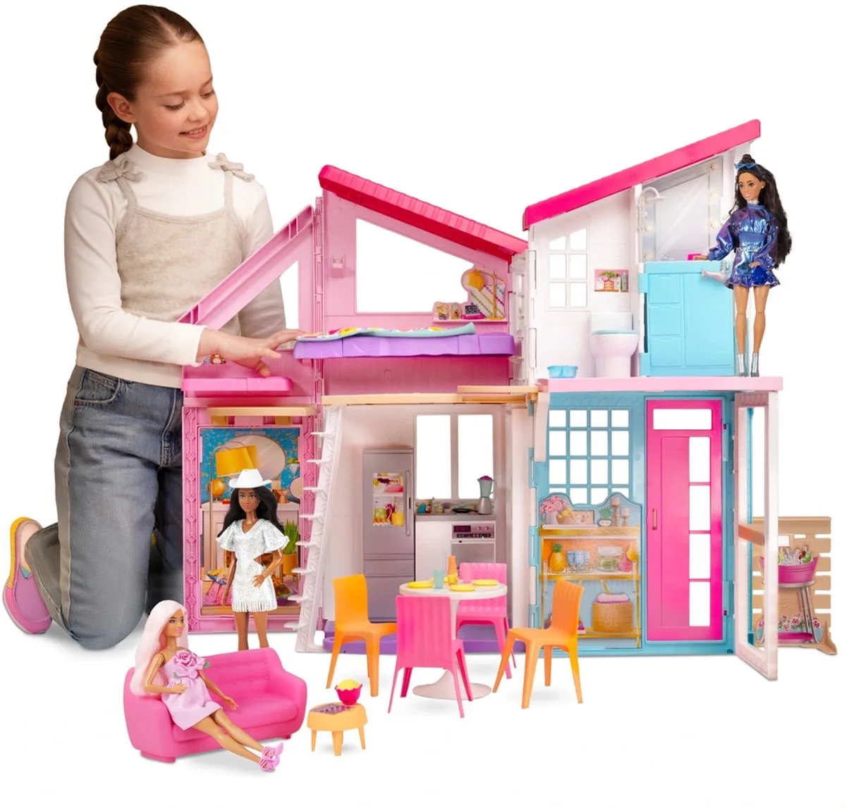 Poppenhuis met Meubels en 25+ Accessoires - 70 cm Hoog - Malibu Villa - Speelhuis de Barbie en Malibu Huis – photo du produit