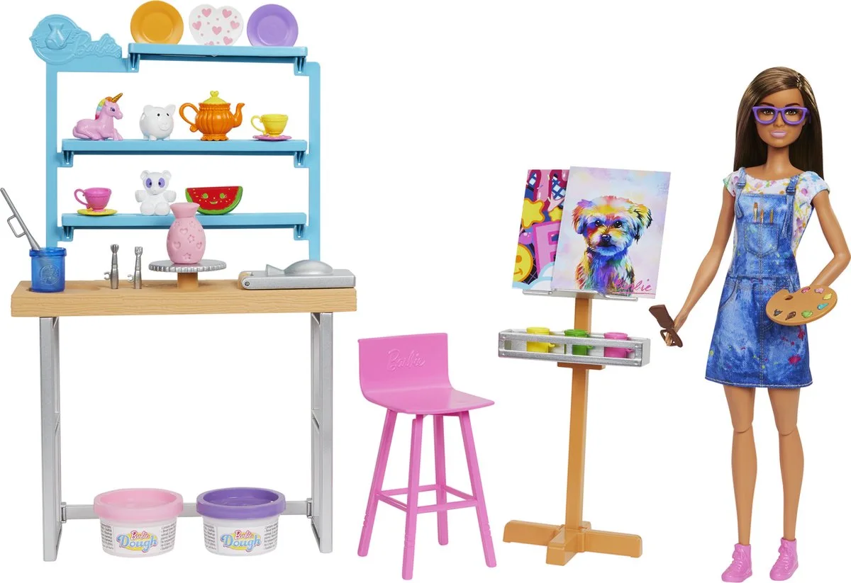 Entspannendes Und Kreatives Kunststudio Spielset Und Puppe von Barbie in Mehrfarbig – Produktfoto