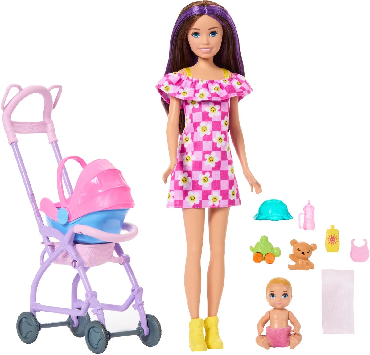 Skipper Babysitters Inc. Kinderwagen Spielset mit Babypuppe und Zubehör von Barbie in Mehrfarbig – Produktfoto