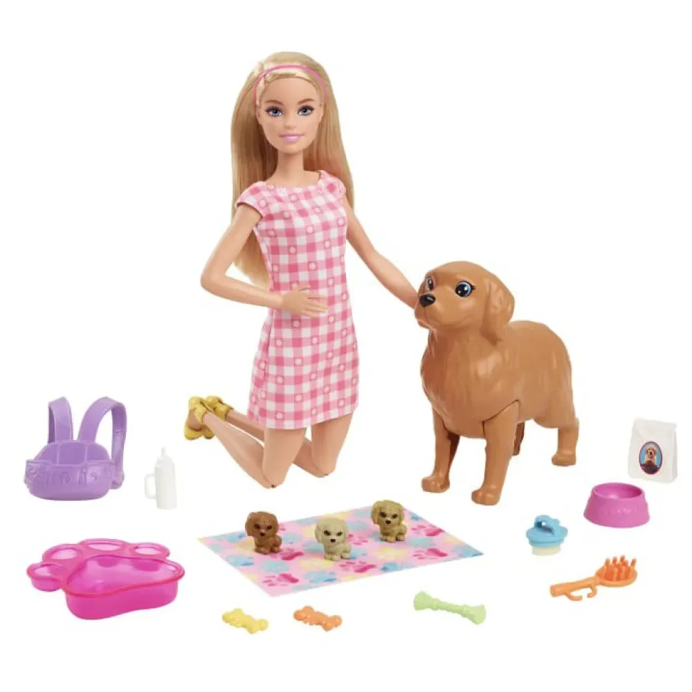 Anziehpuppe Puppe (blond) mit Hund & Welpen von Barbie – Produktfoto