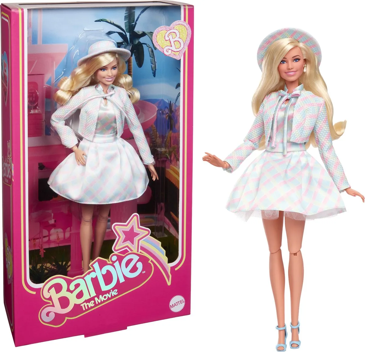 The movie pop - Margot Robbie - Blauwe ruitjes de Barbie en Margot Robbie – Blauwe ruitjes – photo du produit
