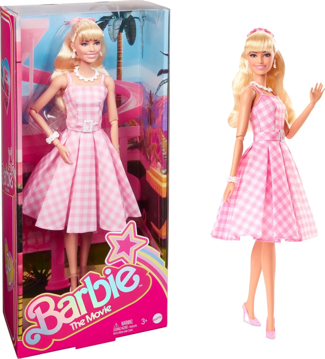 The movie pop - Margot Robbie - Roze-wit geruite jurk - 33 cm von Barbie in Margot Robbie – Roze-wit geruite jurk – Produktfoto