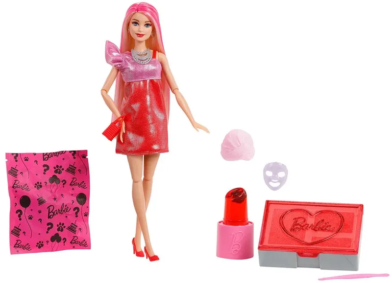 Uitpakparty Chic Feestje Serie - Pop met Rode Glitters fra Barbie i Rød – produktbillede