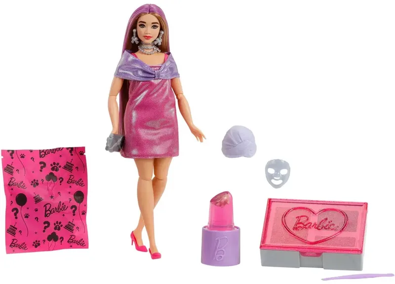 Uitpakparty Chic Feestje Serie - Pop met Roze Glitters by Barbie in Curvy Roze – product photo