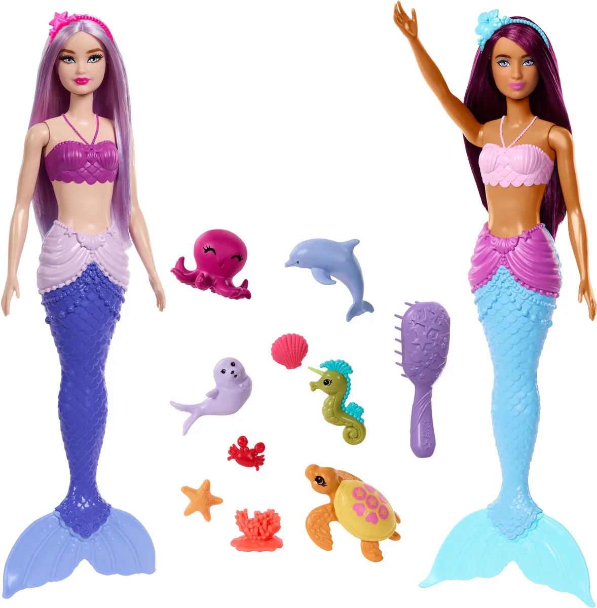 Zeemeerminpoppen Set van 2 - Met zeedieren, haarbanden en oceaanaccessoires de Barbie en Zeemeerminpoppen Set van 2 – photo du produit