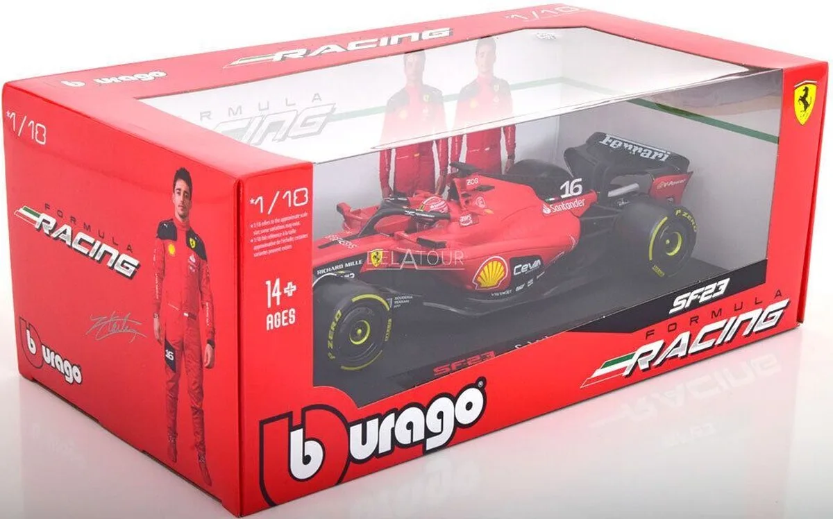 1:18 Ferrari SF23 #16 2023 Charles LeClerc Burago van Bburago in Rood – productfoto