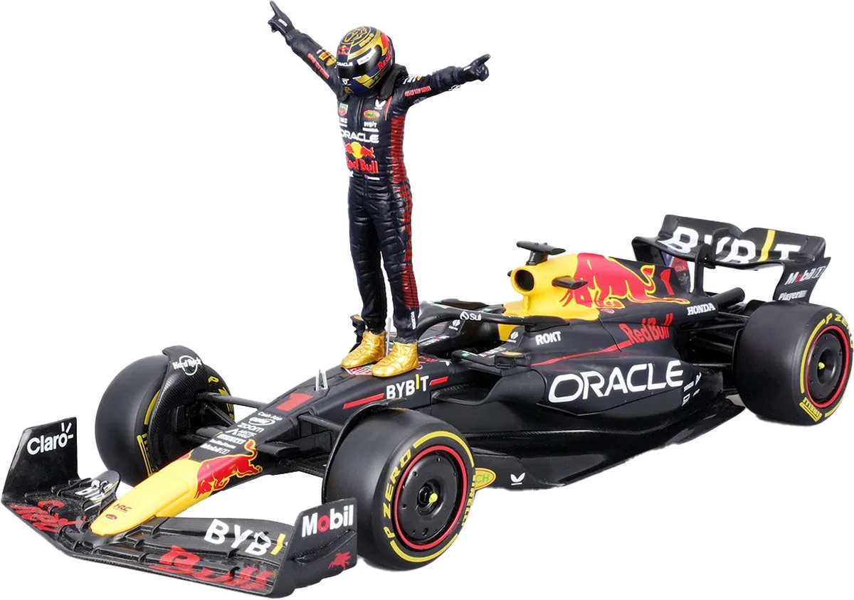 1:24 - RB19 2023 Bburago speelgoedauto 1:24 - Max Verstappen - Red Bull Racing van Bburago in Blauw – productfoto