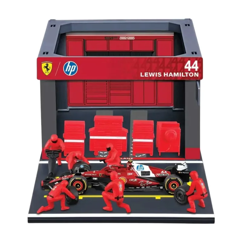 1/43 Bburago Pit-Stop Ferrari SF 25 (véhicule + figurines de mécaniciens + paddock + accessoires) #44 Hamilton by Bburago – product photo