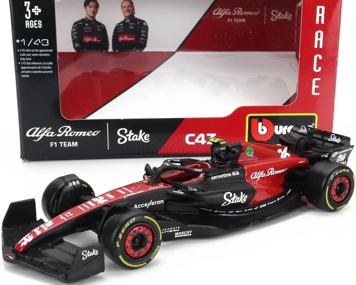 Alfa Romeo F1 team Stake C43 - Zhou Guanyo - 1/43 van Bburago in Rood – productfoto