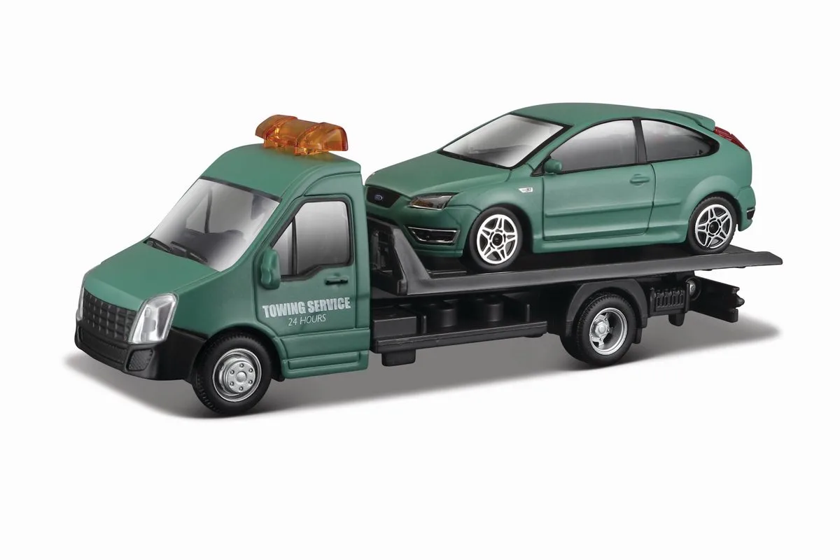 Autotransporter met Ford Focus Bburago 1:43 van Bburago in Groen – productfoto