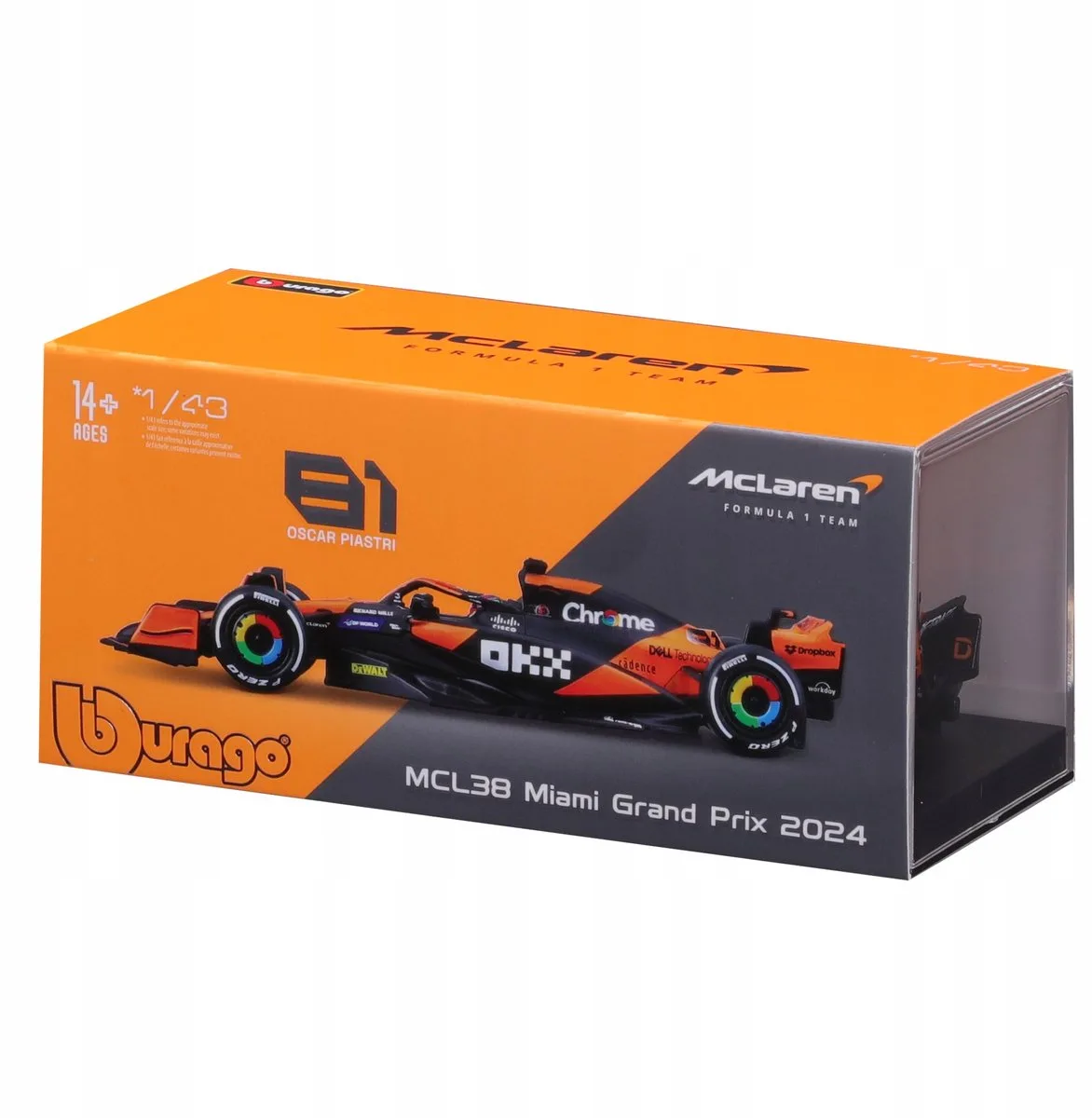 Bburago 1:43 Race Formule F1 - McLaren F1 Team Mcl38 (2024) #81 (oscar Piastri) - Met coureur en de - UNI by Bburago in Black – product photo