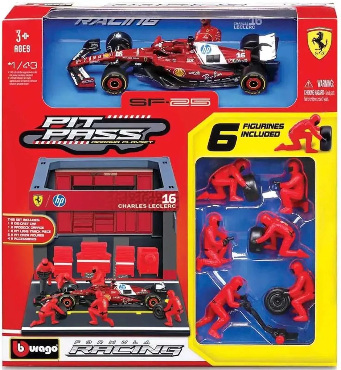 Burago 1/43 Racing - Ferrari SF-25 Pit Pass Charles Leclerc van Bburago in Meerkleurig – productfoto