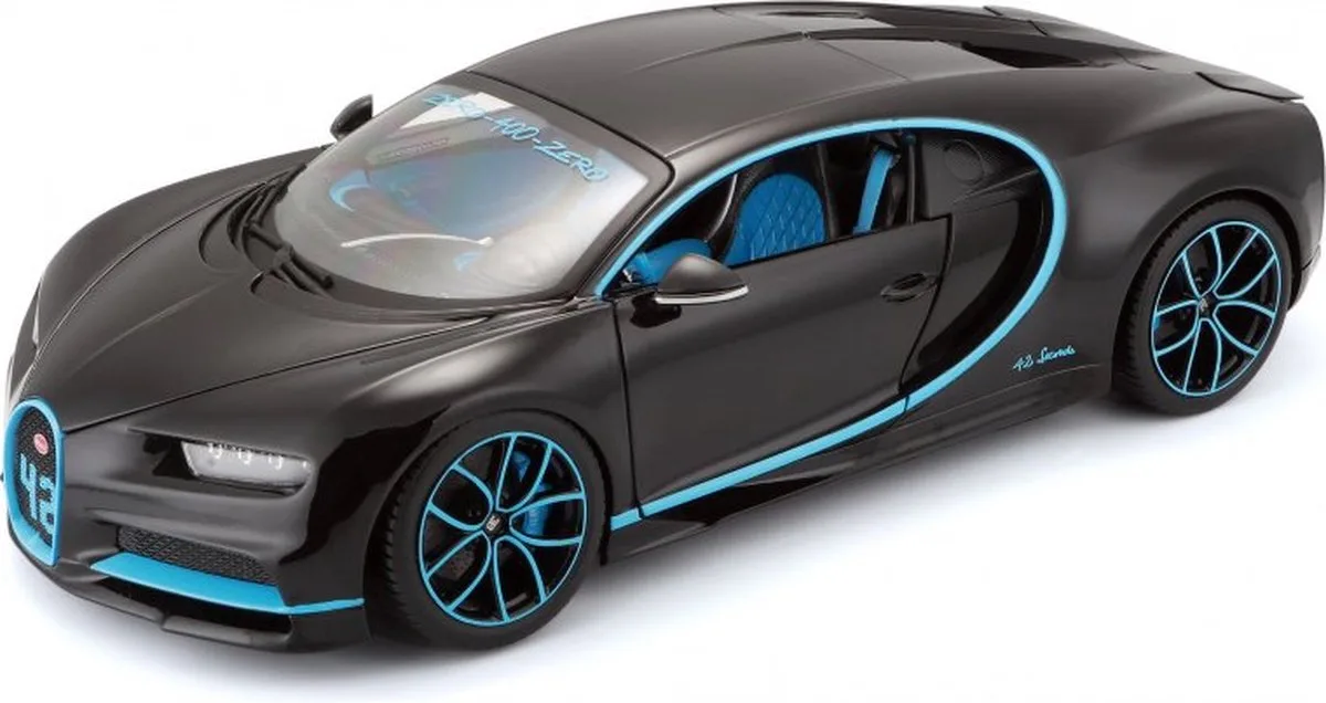 Bugatti Chiron ZERO-400-ZERO MONTOYA #42 modelauto schaalmodel 1:18 van Bburago in Zwart – productfoto