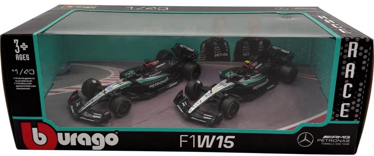 F1 Mercedes AMG W15E ´24 2er-Set 1:43 Auto von Bburago in Grau – Produktfoto