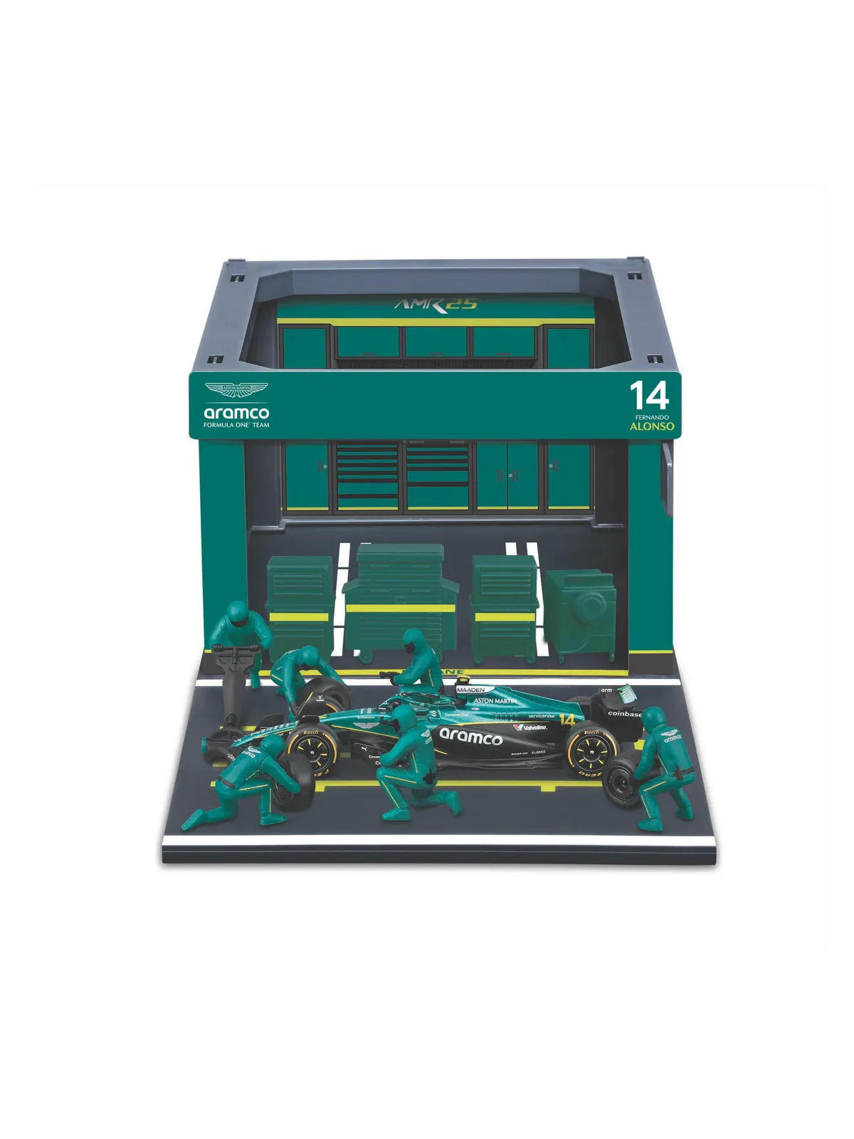 F1 Modelauto Pit Pass, 1:43 (Aston Martin AMR25 #14 Alonso) van Bburago – productfoto