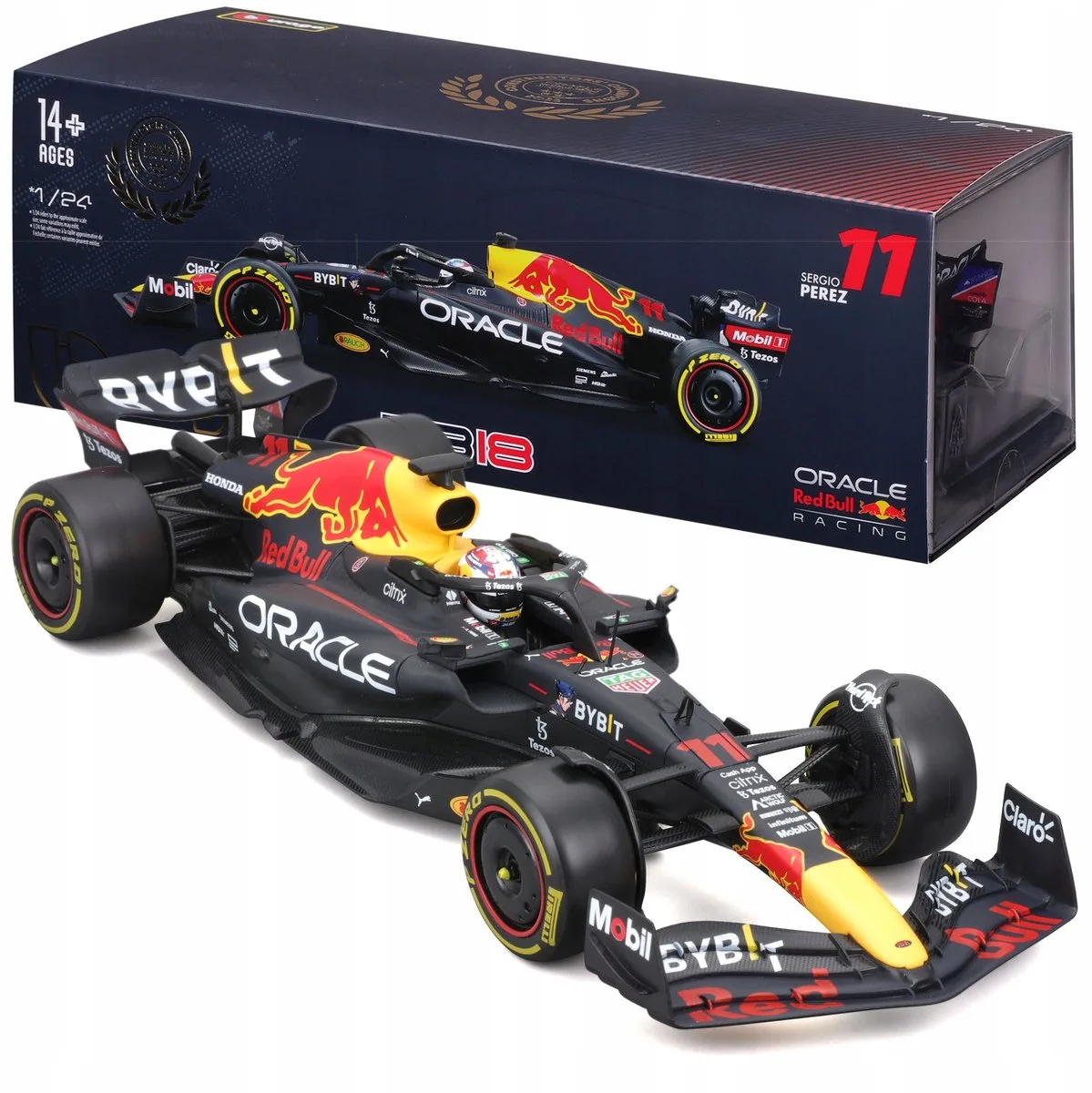 F1 Oracle Red Bull RB18 Sergio Perez 1:24 met Helm de Bburago en Rouge – photo du produit