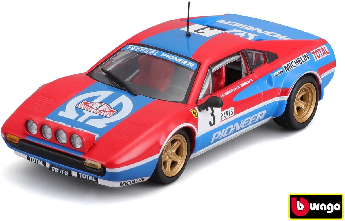 Ferrari 308 GTB 1982 rood metalen model 1:43 met display by Bburago – product photo