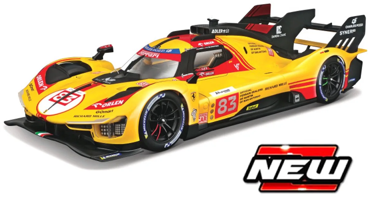 Ferrari 499P #83 KUBICA/YIFEI/SCARCMAN 24H LE MANS 2024 1:18 fra Bburago i Gul – produktbillede