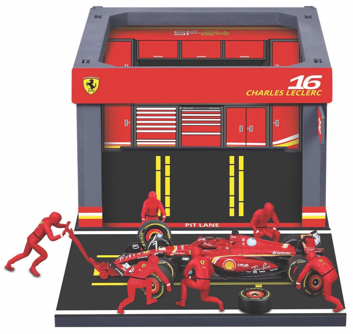 Ferrari Sf-24 - Modelauto - Schaal 1:43 van Bburago in Rood, Wit, Geel – productfoto