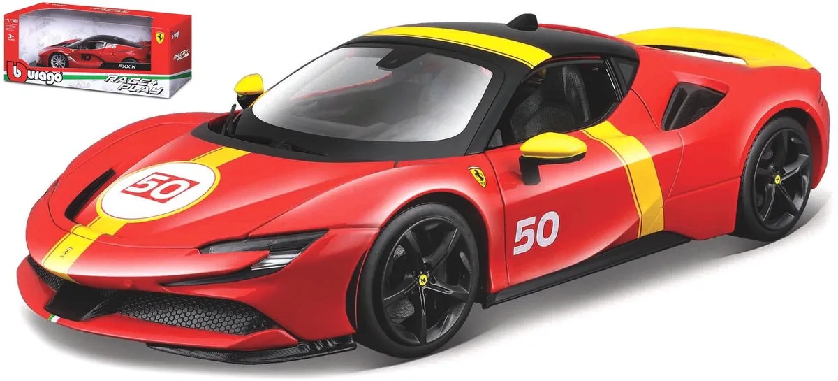 Ferrari Sf90 - Modelauto - Schaal 1:18 van Bburago in Rood, Geel, Zwart – productfoto