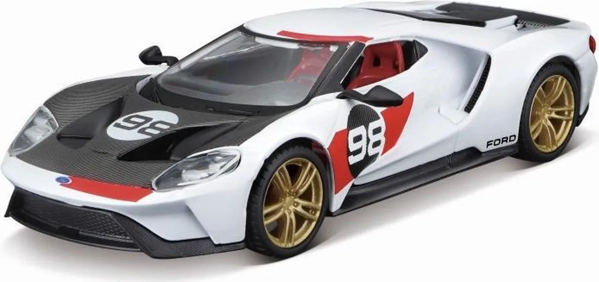 Ford GT #98 2021 Heritage Collection modelauto schaalmodel 1:32 van Bburago in Wit, Zwart, Rood – productfoto