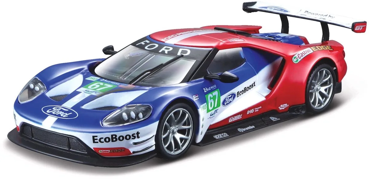 Ford Gt - Modelauto - Schaal 1:32 fra Bburago i Blå, Rød, Hvid – produktbillede