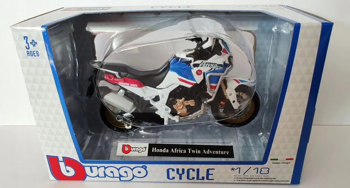 Honda Africa Twin Adventure-motorfiets, model 1:18 by Bburago in Blue – product photo