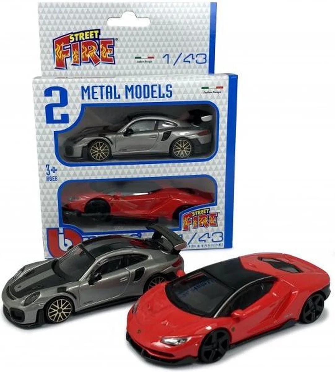 Lamborghini Centenario, Porsche 911 GT - set 2 auto's schaal 1:43 van Bburago in Zilver – productfoto