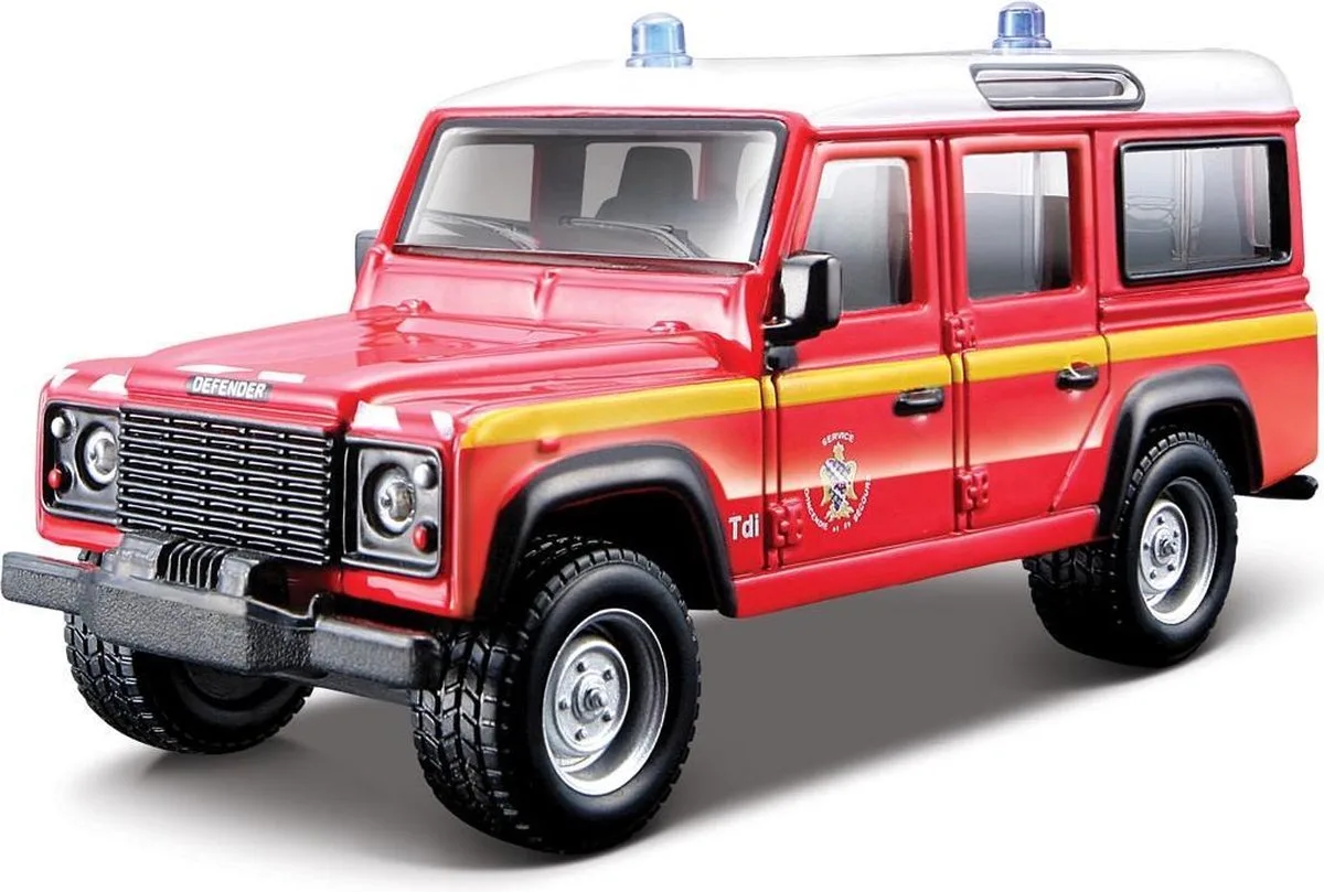 Land Rover Defender - Modelauto - Schaal 1:50 van Bburago in Rood, Wit, Geel – productfoto