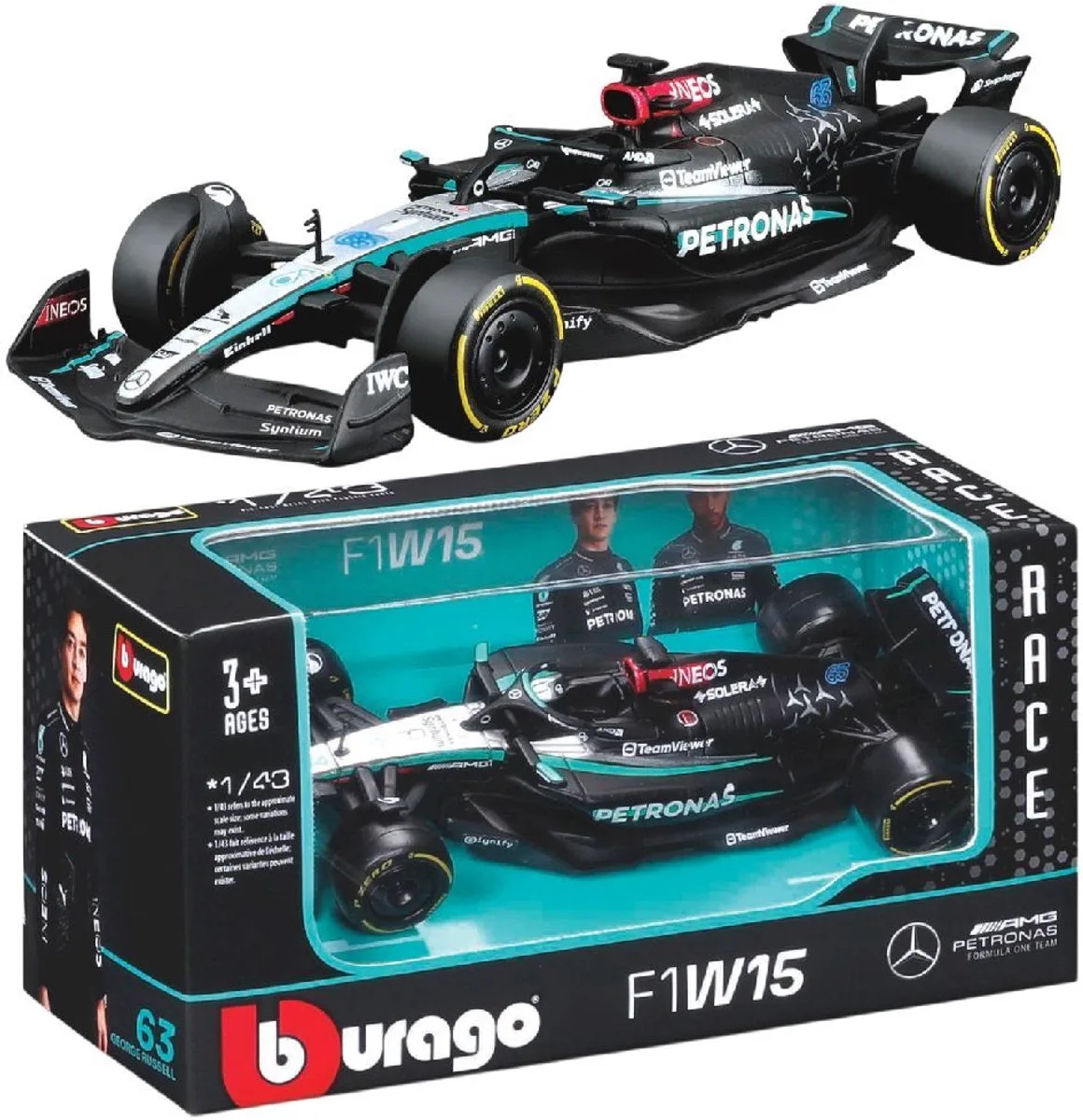 Mercedes-Benz Amg - Modelauto - Schaal 1:43 by Bburago in Black, Silver, Turquoise – product photo