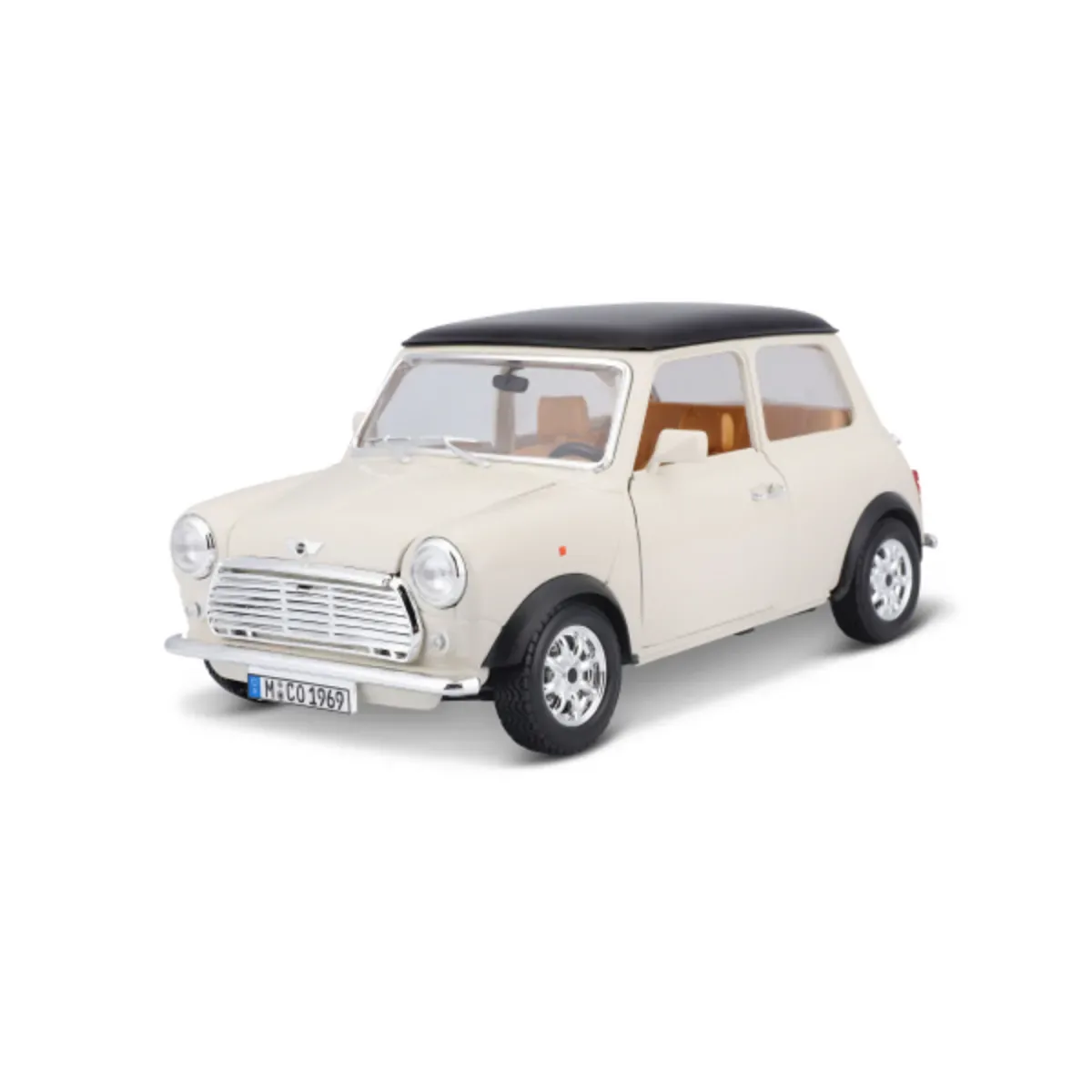 Mini Cooper (1969) beige/schwarz, 1:16 von Bburago – Produktfoto