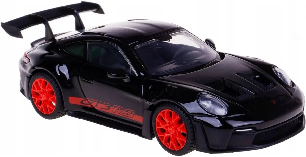 Modelauto - Porsche 911 - zwart/rood - 10 x 4,5 cm - schaalmodel van Bburago in Zwart – productfoto