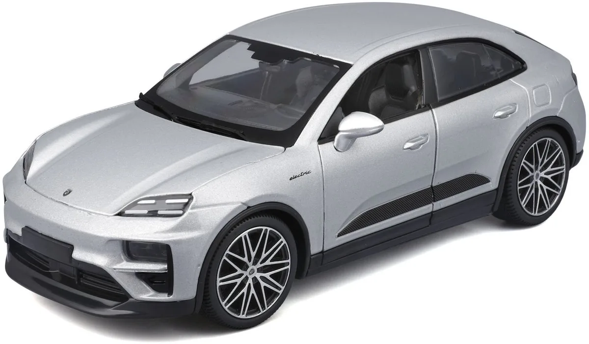Modelauto - Porsche Macan - 19 x 8 x 5 cm - schaalmodel - speelgoedauto van Bburago in Zilver – productfoto