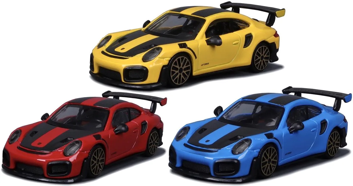 Porsche 911 - Modelauto - Schaal 1:43 van Bburago in Geel, Rood, Blauw – productfoto