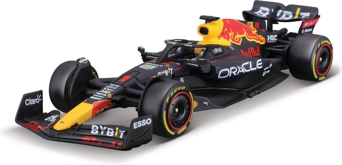 Red Bull Racing RB18 - #1 Max Verstappen - Formule 1 2022 - wereldkampioen livery met helm - schaalmodel - modelauto - schaal 1:43 - ca 10 cm de Bburago en Donker Blauw, Rouge, Jaune – photo du produit