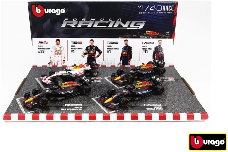 Red Bull Racing RB18 / RB19 Bburago Modelauto 1:43 2022 / 2023 Max Verstappen / Sergio Perez de Bburago en Multicolore – photo du produit