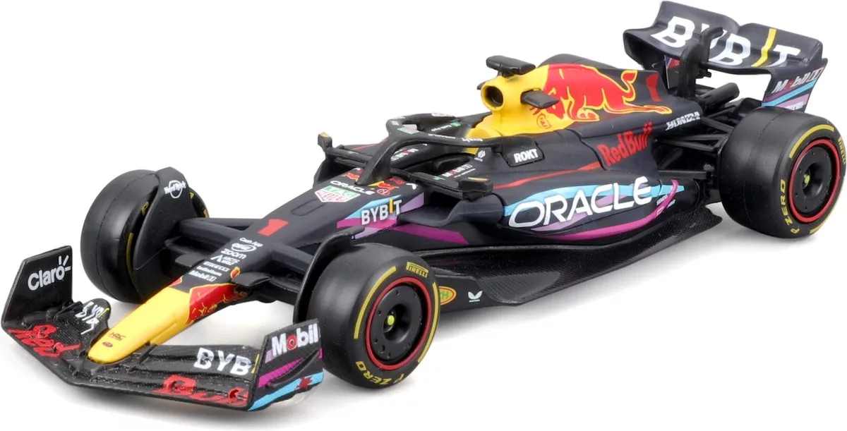 Red Bull Racing RB19 - #1 Max Verstappen - Formule 1 2023 - Winner Miami GP 2023 - schaalmodel - modelauto - schaal 1:43 - ca 11 cm van Bburago in Donker Blauw, Rood, Geel, Paars – productfoto
