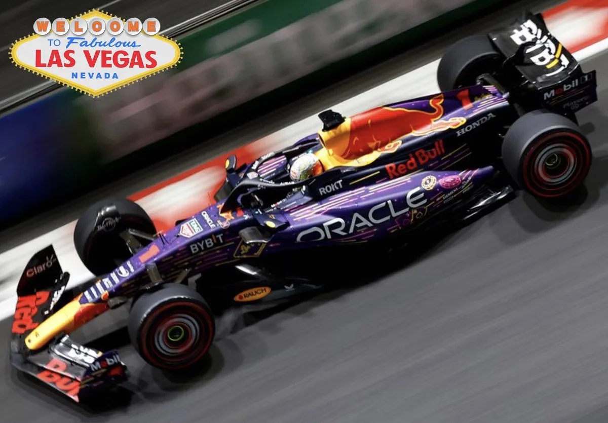 Red Bull Racing RB19 - #1 Max Verstappen - Winner Las Vegas GP - Formule 1 2023 - schaalmodel - modelauto - schaal 1:43 fra Bburago i Lilla, Rød, Gul – produktbillede