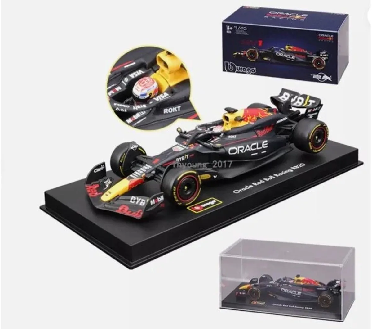 Red Bull Racing RB20 - #1 Max Verstappen - Formule 1 2024 - schaalmodel - modelauto - schaal 1:43 - met helm van Bburago in Donker Blauw, Rood, Geel – productfoto