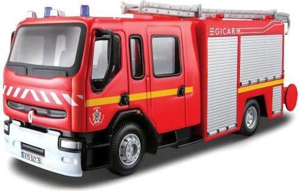 Renault PREMIUM EMERGENCY FIRE TRUCK 1:50 rood/wit/zilver fra Bburago i Sølv – produktbillede
