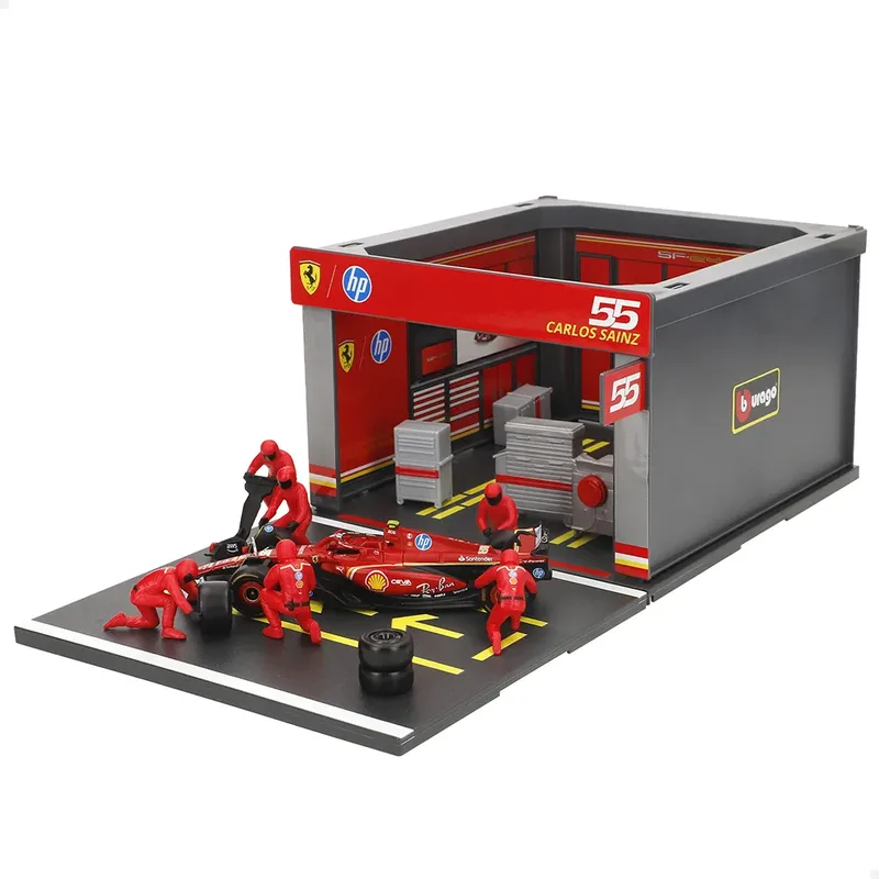 Set Box Ferrari Sf23 Carlos Sainz With 6 Mechanics Figuur by Bburago – product photo