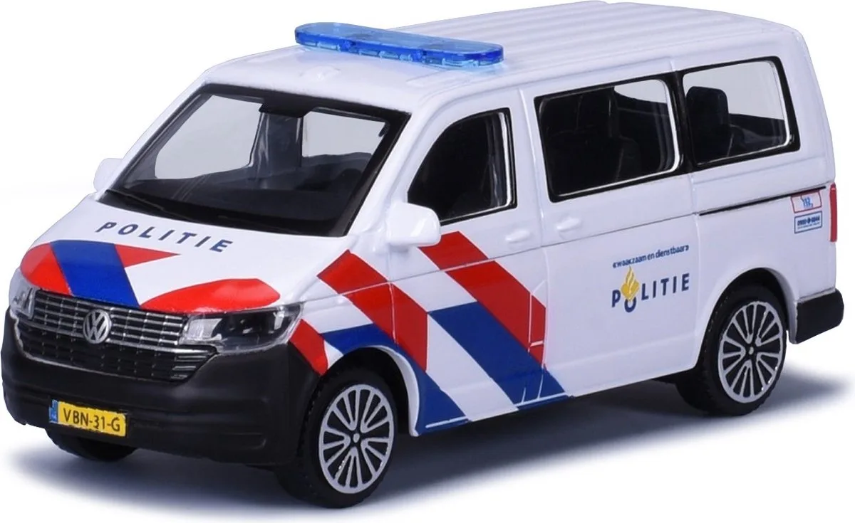T6.1 Bus Politie NL 2020 - schaalmodel - modelauto - schaal 1:43 van Bburago in Wit, Rood, Blauw – productfoto