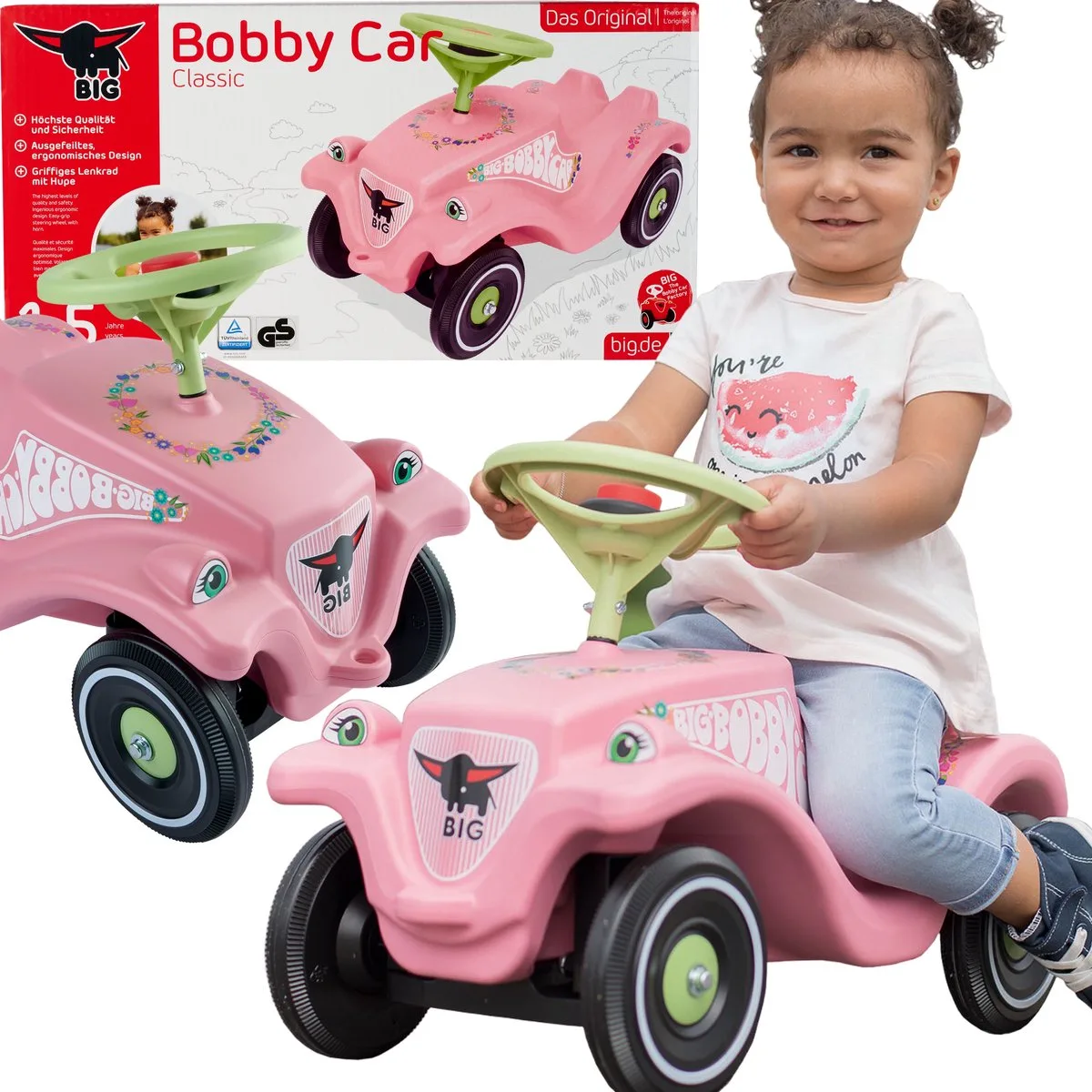Bobby-Car-Classic Flower, Rutscher von BIG in Rot – Produktfoto