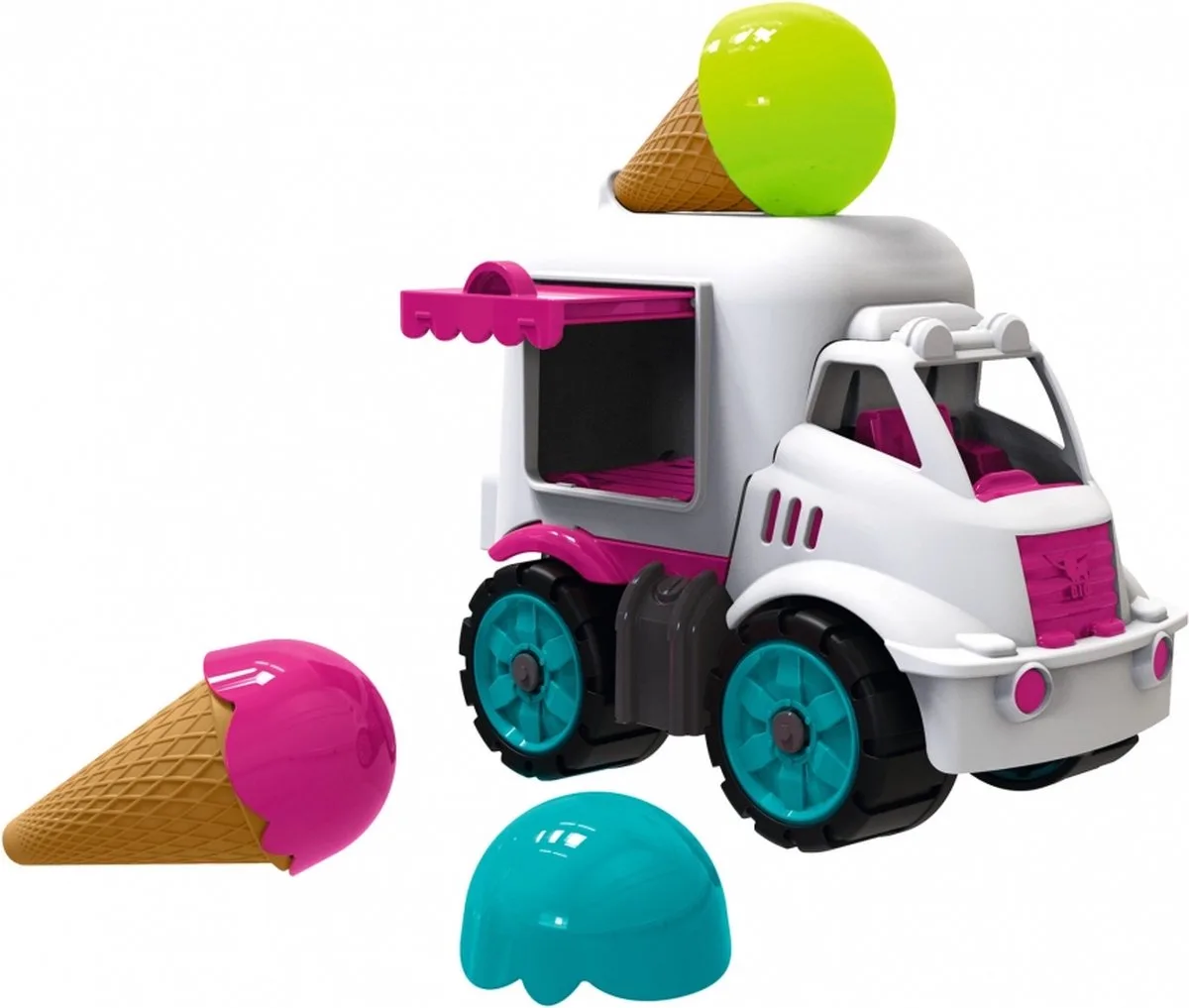 Power-Worker Mini Ice Cream Van speelgoedvoertuig de BIG en Rose, Blanc, Turquoise, Vert – photo du produit