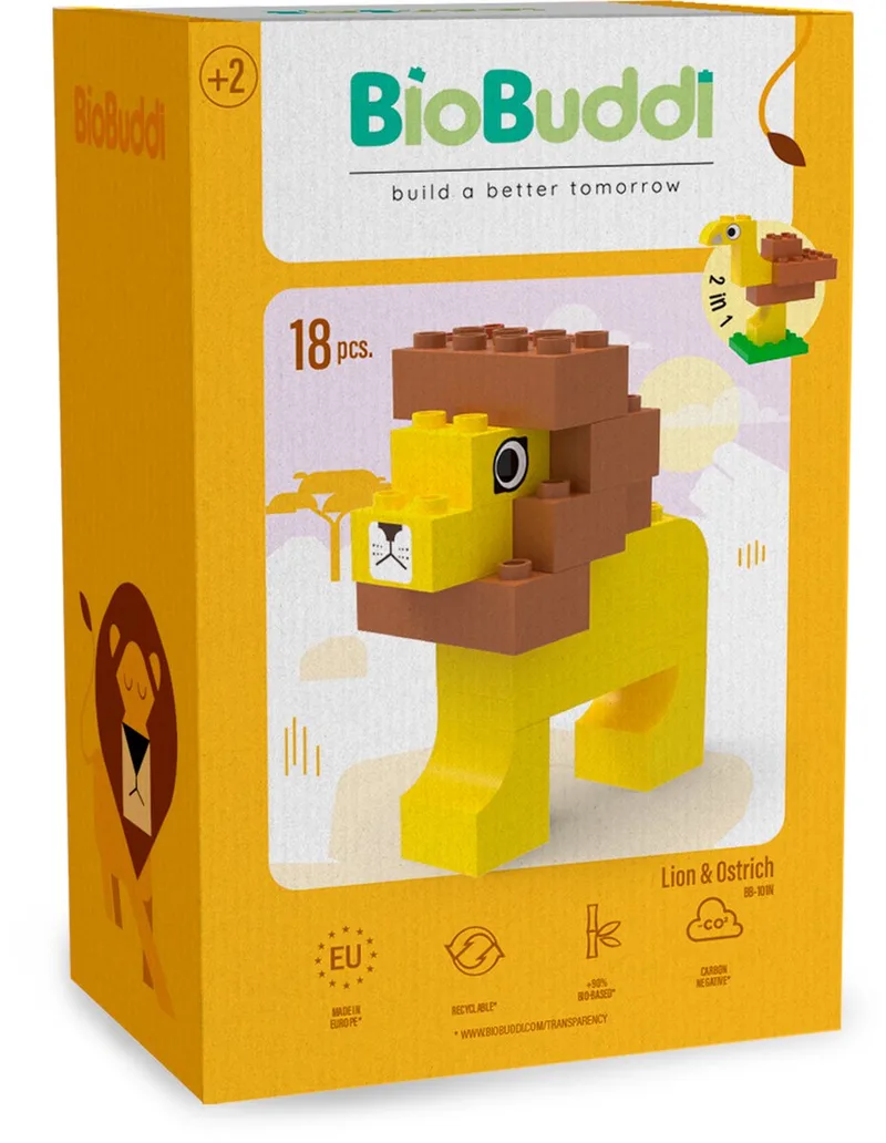 Leeuw en Struisvogel bouwblokken by BiOBUDDi in Yellow – product photo