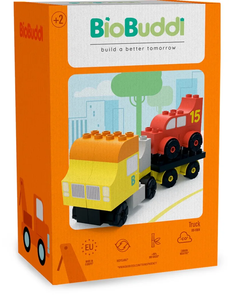 Vrachtwagen met oplegger bouwblokken by BiOBUDDi in Yellow – product photo