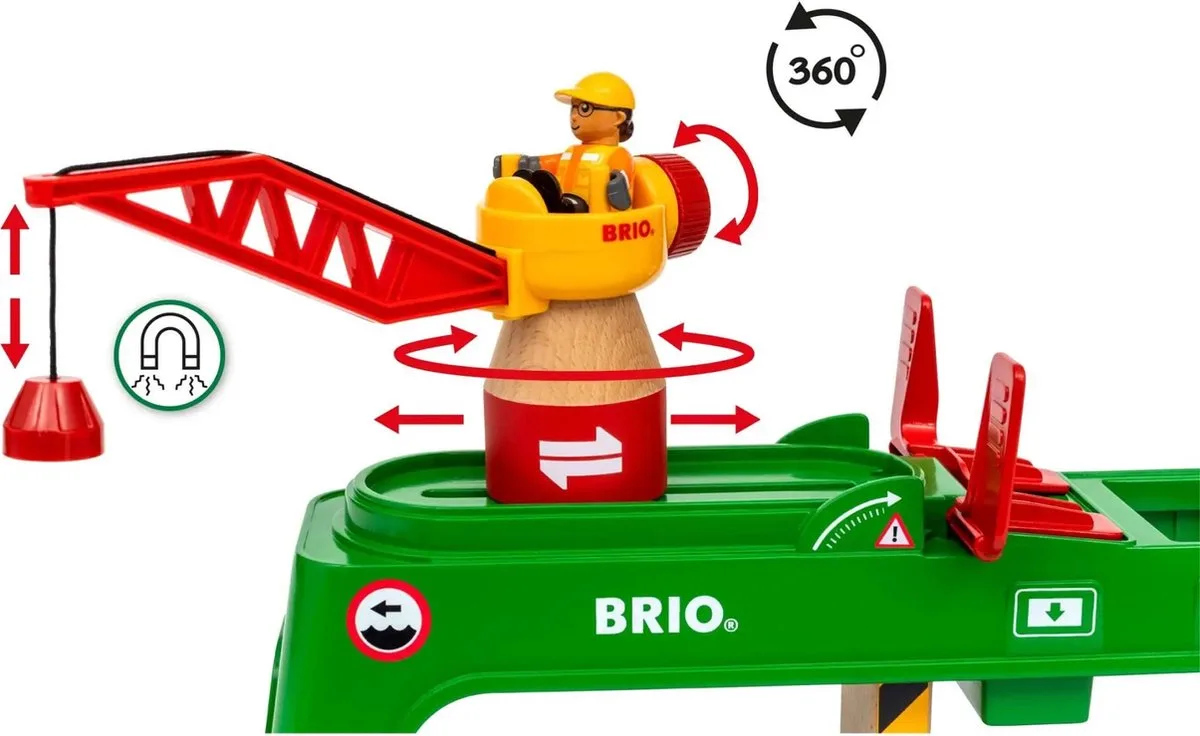Containerkraan - Kraan met magnetische haak voor spoorweg - 33996 - uitbreiding voor BRIO World - vanaf 3 jaar van BRIO in Groen – productfoto